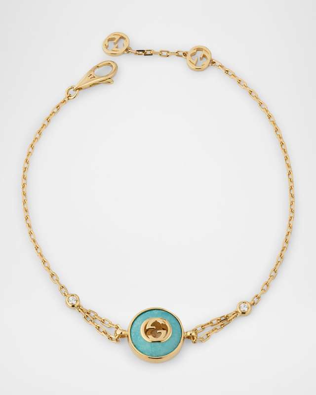 Gucci Interlocking 18K Yellow Gold Chain Bracelet with Diamonds and Amazonit